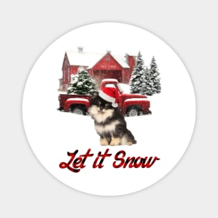 Pomeranian Let It Snow Tree Farm Red Truck Christmas Magnet